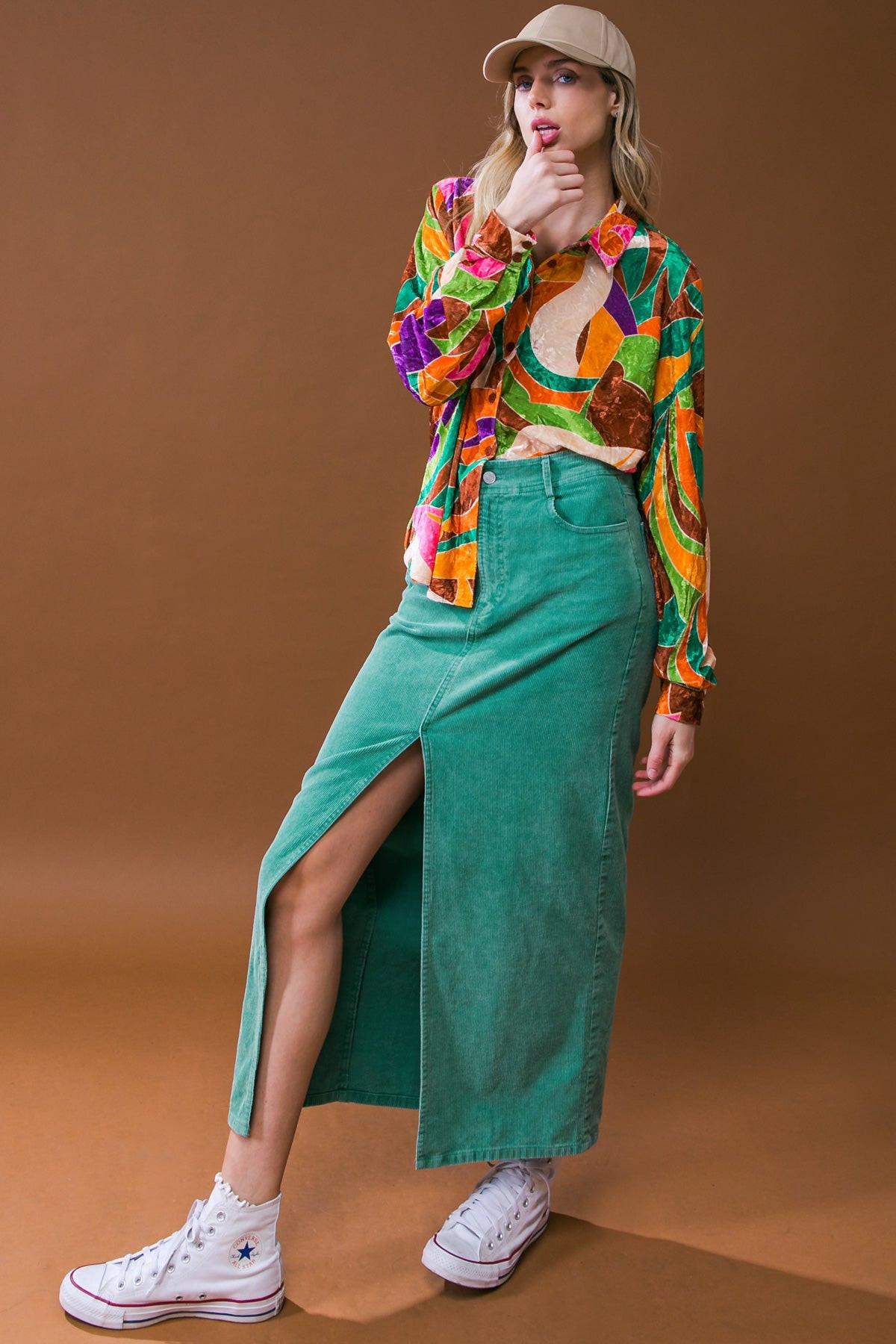 PERFECT PICK CORDUROY MIDI SKIRT - Flying Tomato - Flyclothing LLC