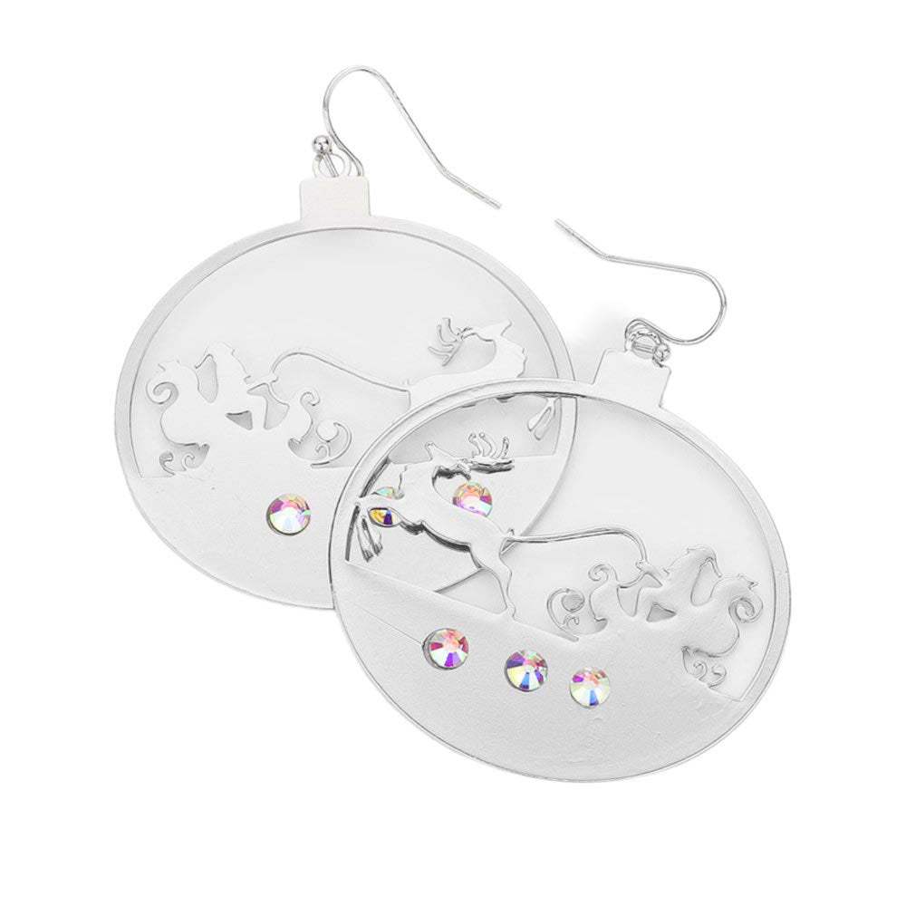 Stone Embellished Rudolph Accented Brass Dangle Earrings - Madeline Love - Flyclothing LLC