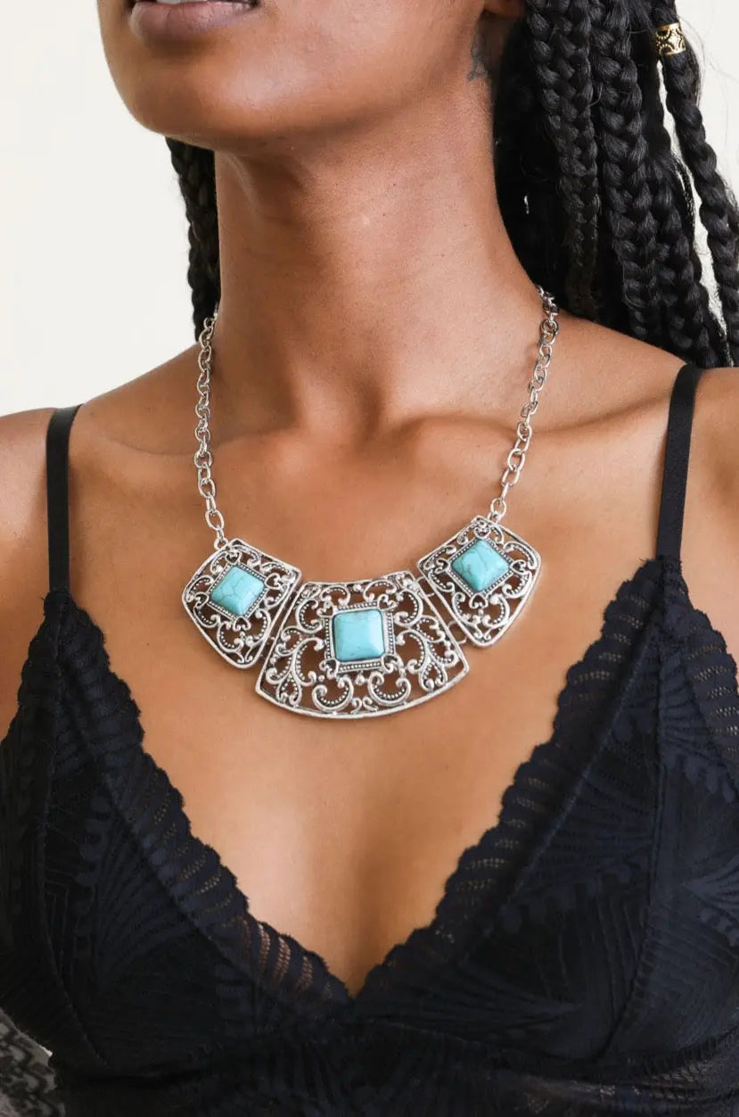 Turquoise Deco Necklace🩵 - Boho Clothing and Accessories - Flyclothing LLC