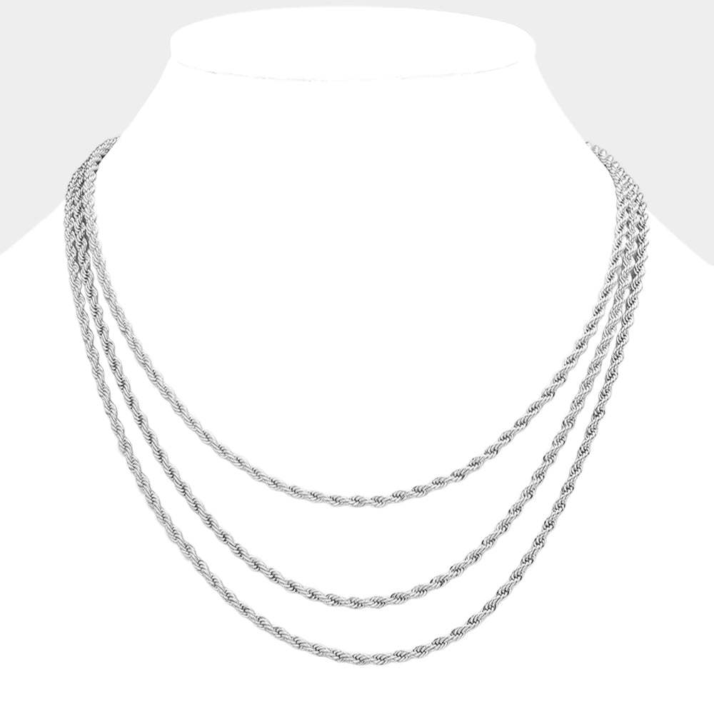 Silver Dipped Rope Metal Chain Layered Necklace - Madeline Love - Flyclothing LLC