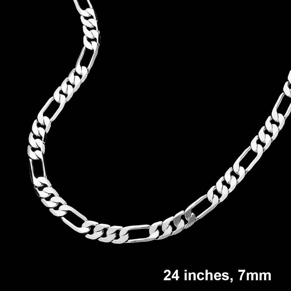 Silver Plated 24 Inch 7mm Figaro Metal Chain Necklace - Madeline Love - Flyclothing LLC