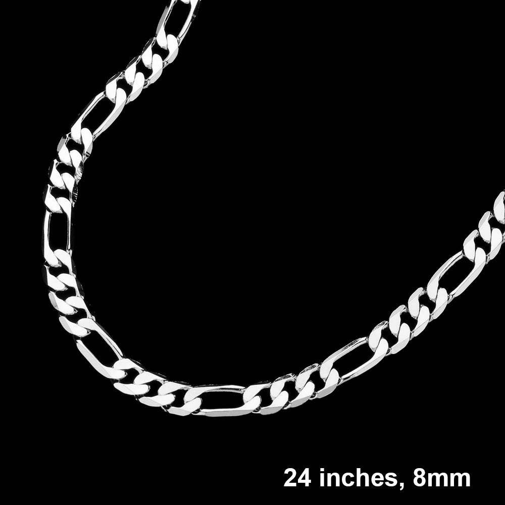 Silver Plated 24 Inch 8mm Figaro Metal Chain Necklace - Madeline Love - Flyclothing LLC