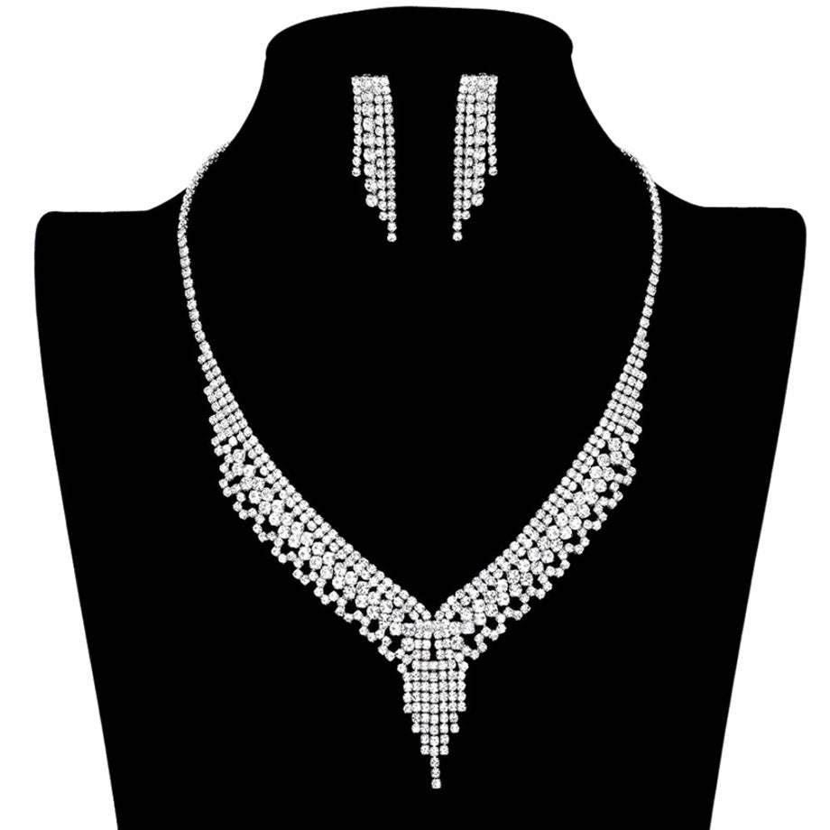 Sparkling Rhinestone Pave Necklace Earring Set - Madeline Love - Flyclothing LLC