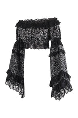 Daisy Corsets Silver/Black Brocade Smocked Flare Sleeve Peasant Top - Daisy Corsets - Flyclothing LLC