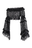 Daisy Corsets Silver/Black Brocade Smocked Flare Sleeve Peasant Top - Daisy Corsets