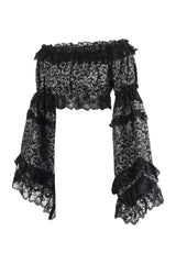 Daisy Corsets Silver/Black Brocade Smocked Flare Sleeve Peasant Top