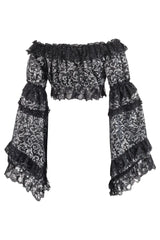 Daisy Corsets Silver/Black Brocade Smocked Flare Sleeve Peasant Top - Daisy Corsets - Flyclothing LLC