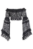 Daisy Corsets Silver/Black Brocade Smocked Flare Sleeve Peasant Top - Daisy Corsets