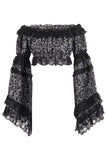 Daisy Corsets Silver/Black Brocade Smocked Flare Sleeve Peasant Top - Daisy Corsets