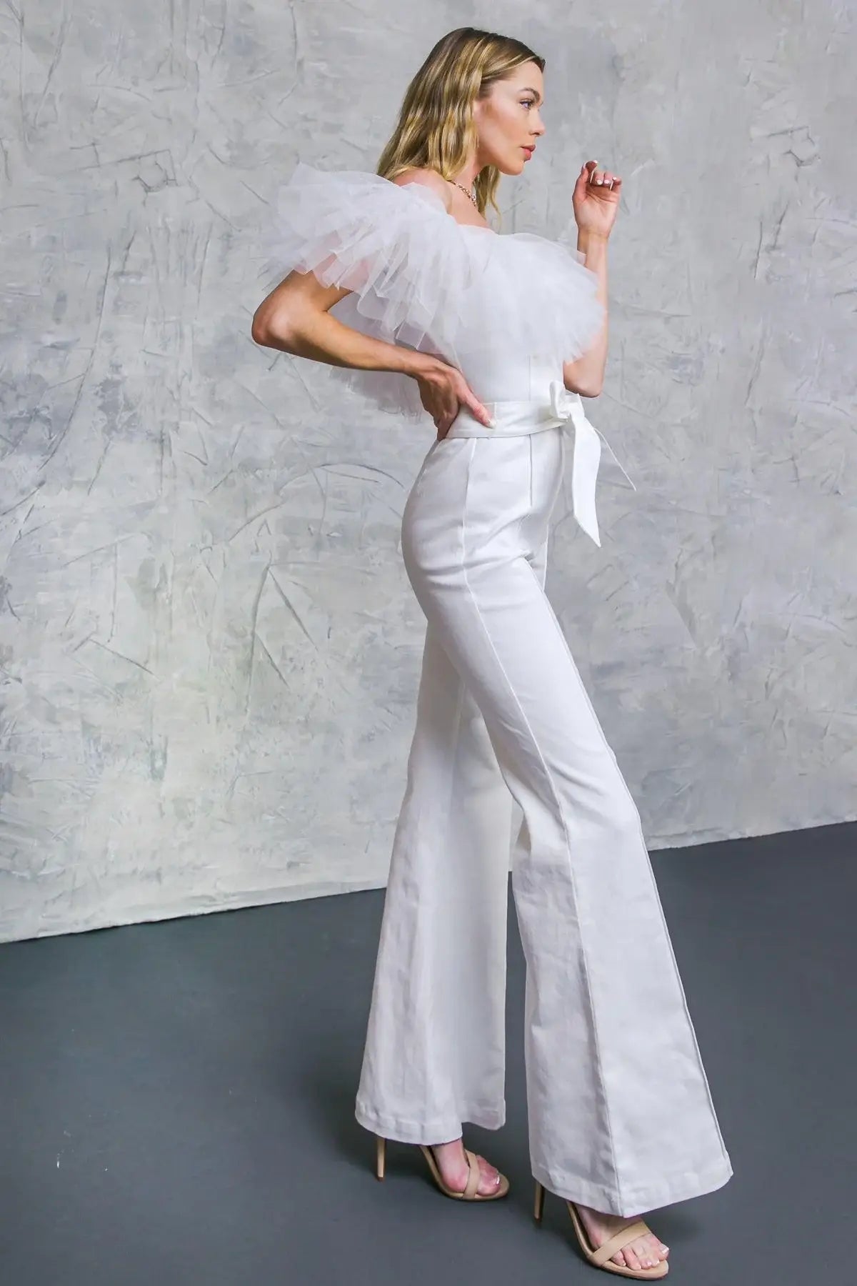 A POWER MOOD WHITE DENIM JUMPSUIT - Flying Tomato - Flyclothing LLC