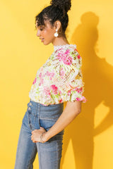 BLISS ME FLORAL WOVEN LACE TOP - Flying Tomato - Flyclothing LLC