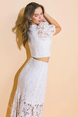 UNFORGETTABLE ICON WOVEN LACE TOP AND SKIRT SET - Flying Tomato - Flyclothing LLC