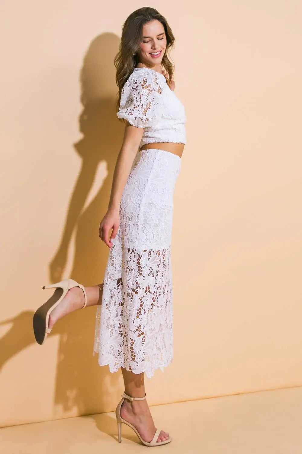 UNFORGETTABLE ICON WOVEN LACE TOP AND SKIRT SET - Flying Tomato - Flyclothing LLC
