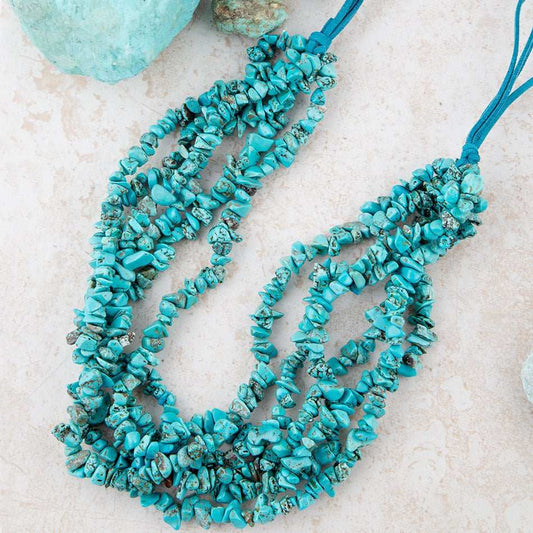 Six Strand Blue Turquoise Magnesite and Leather Statement Necklace - Barse Jewelry - Flyclothing LLC