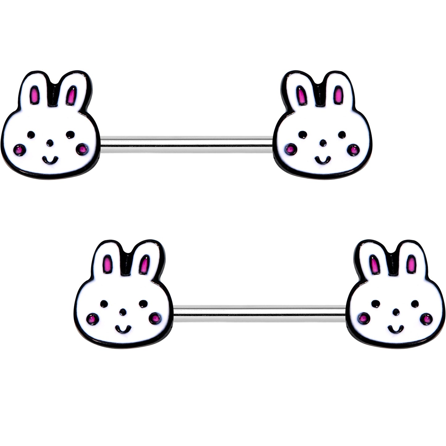 14G 5/8 White Bunny Rabbit Heads Barbell Nipple Ring Set - BodyCandy - Flyclothing LLC