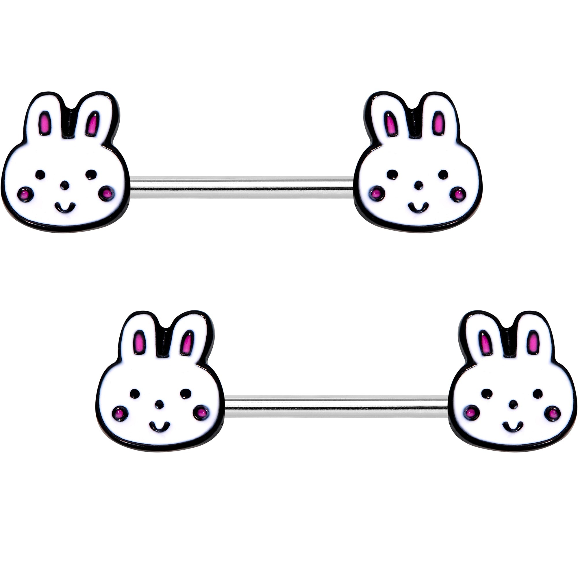 14G 5/8 White Bunny Rabbit Heads Barbell Nipple Ring Set - BodyCandy - Flyclothing LLC
