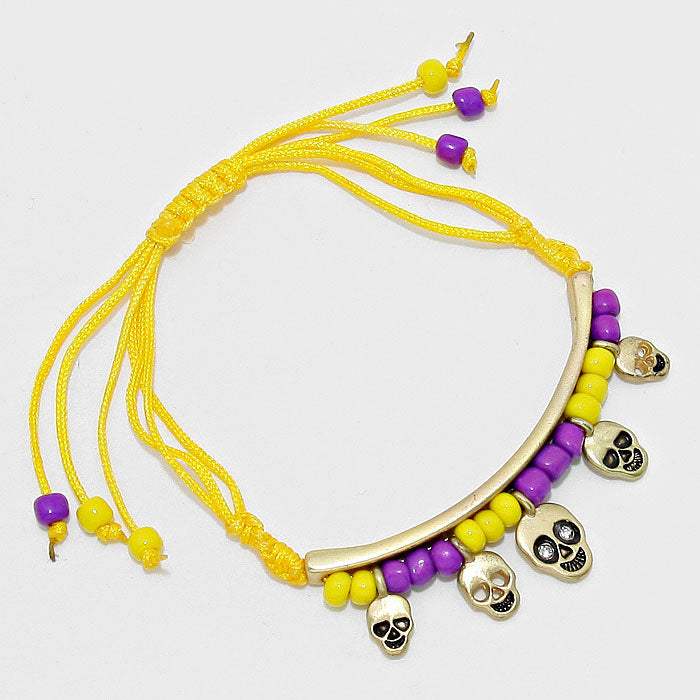 Skull Charm Beaded Adjustable Cinch Pull Tie Bracelet - Madeline Love - Flyclothing LLC
