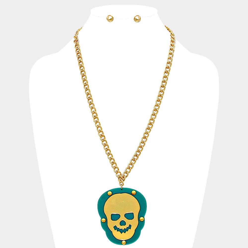 Skull rivet plate pendant necklace - Madeline Love - Flyclothing LLC