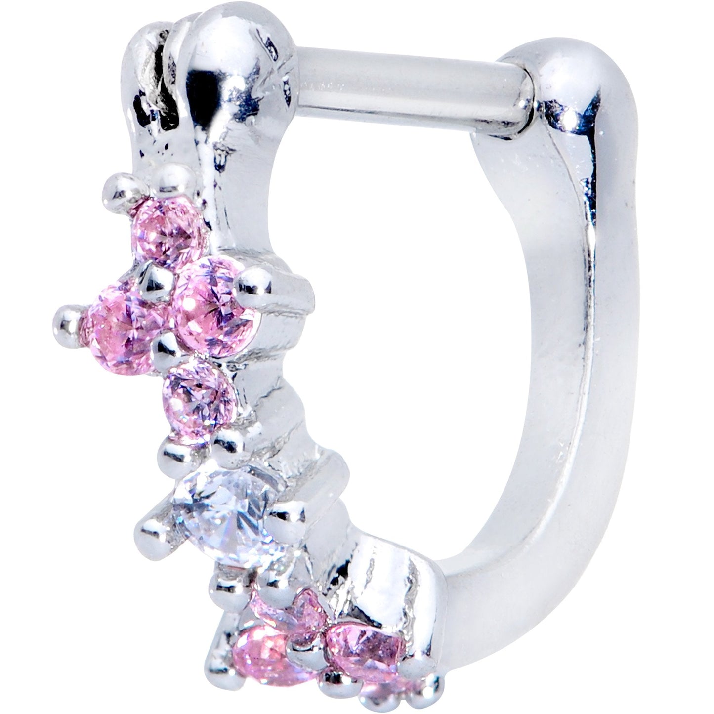 16G 1/4 Clear Pink Gem Hinged Cartilage Clicker - BodyCandy - Flyclothing LLC