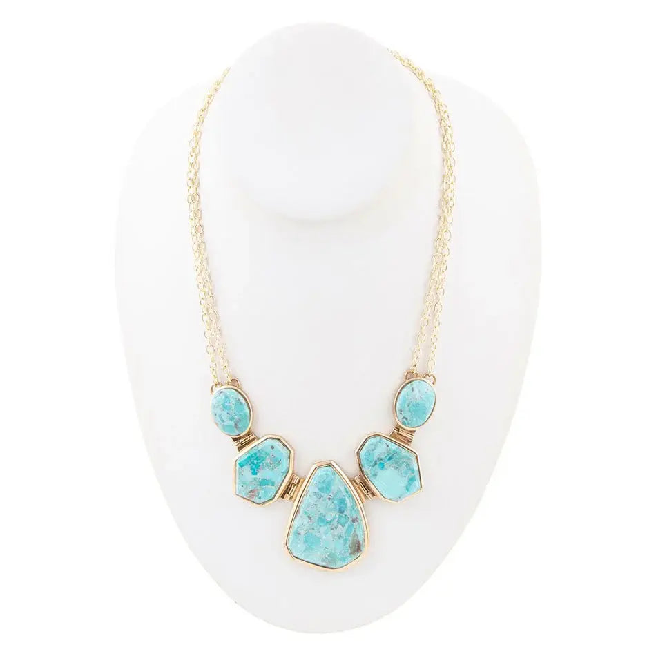 Slabs of Blue Turquoise Golden Statement Necklace - Barse Jewelry - Flyclothing LLC