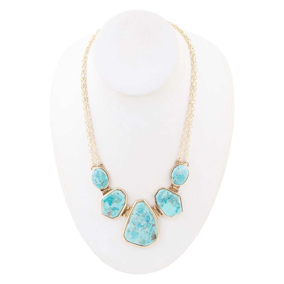 Slabs of Blue Turquoise Golden Statement Necklace - Barse Jewelry - Flyclothing LLC