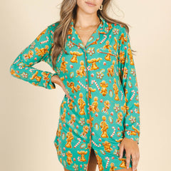 The Ginger Rail | Gingerbread SleepDeep™ Long Sleeve Pajama Dress - Shinesty