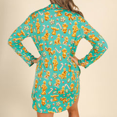 The Ginger Rail | Gingerbread SleepDeep™ Long Sleeve Pajama Dress - Shinesty