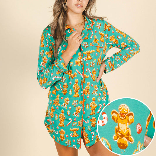 The Ginger Rail | Gingerbread SleepDeep™ Long Sleeve Pajama Dress - Shinesty
