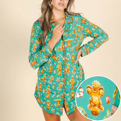 The Ginger Rail | Gingerbread SleepDeep™ Long Sleeve Pajama Dress - Shinesty