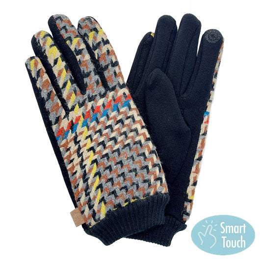 Smart Touch Winter Houndstooth Patterned Smart Gloves - Madeline Love - Flyclothing LLC