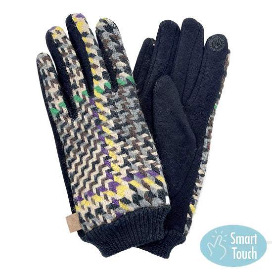 Smart Touch Winter Houndstooth Patterned Smart Gloves - Madeline Love - Flyclothing LLC