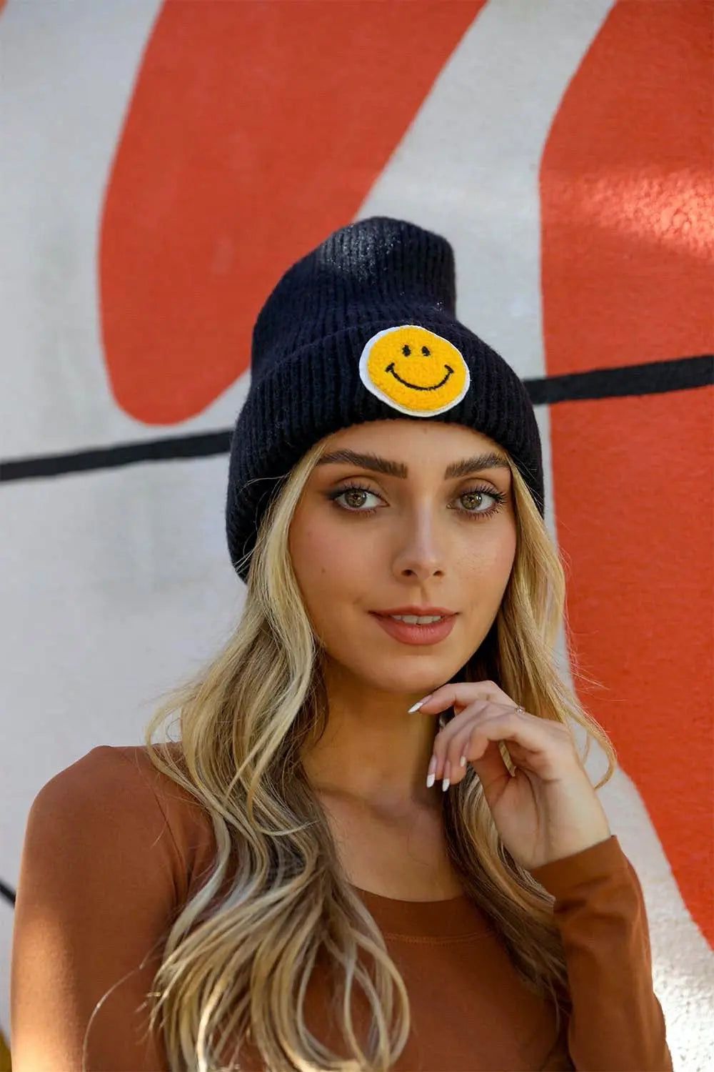 Smiley Face Ribbed Beanie 🙂 - Boho Clothing and Accessories - Flyclothing LLC