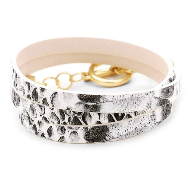 Snake Pattern Faux Leather Wrap Toggle Bracelet - Madeline Love - Flyclothing LLC