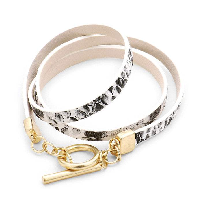 Snake Pattern Faux Leather Wrap Toggle Bracelet - Madeline Love - Flyclothing LLC