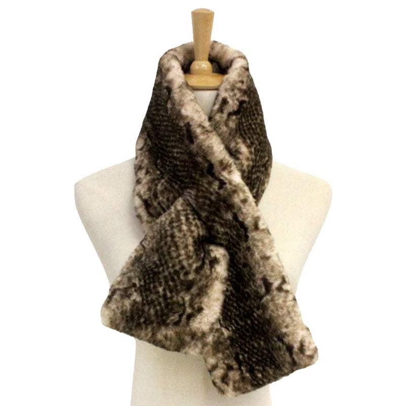 Snake Skin Patterned Faux Fur Pull Through Scarf - Madeline Love - Flyclothing LLC