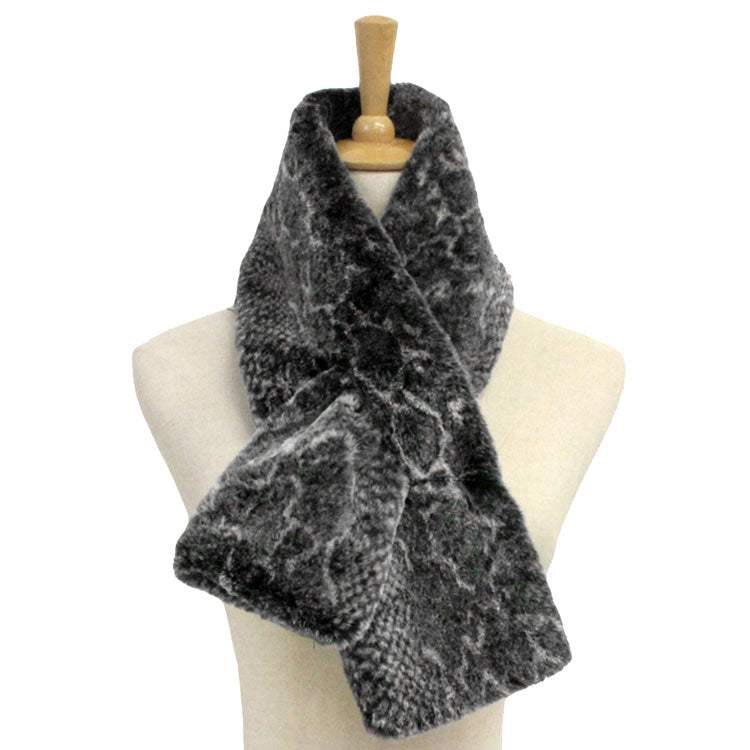 Snake Skin Patterned Faux Fur Pull Through Scarf - Madeline Love - Flyclothing LLC