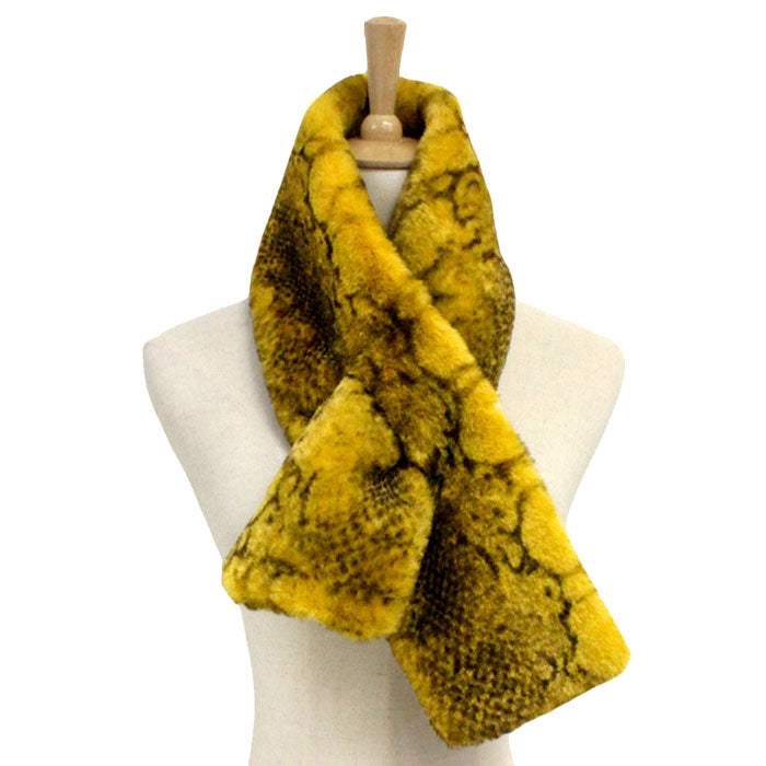 Snake Skin Patterned Faux Fur Pull Through Scarf - Madeline Love - Flyclothing LLC