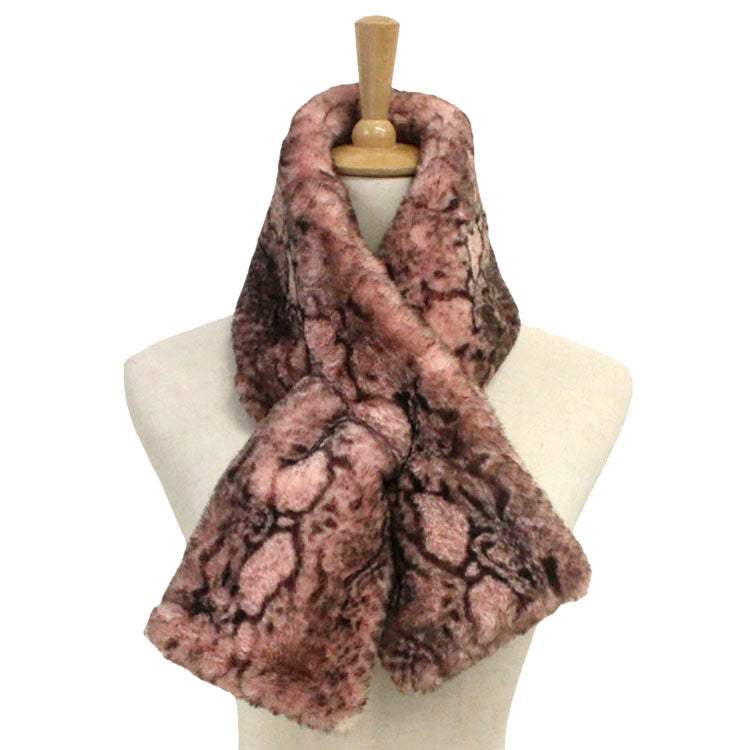 Snake Skin Patterned Faux Fur Pull Through Scarf - Madeline Love - Flyclothing LLC