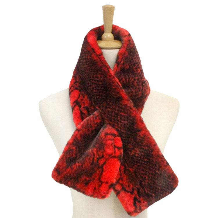 Snake Skin Patterned Faux Fur Pull Through Scarf - Madeline Love - Flyclothing LLC