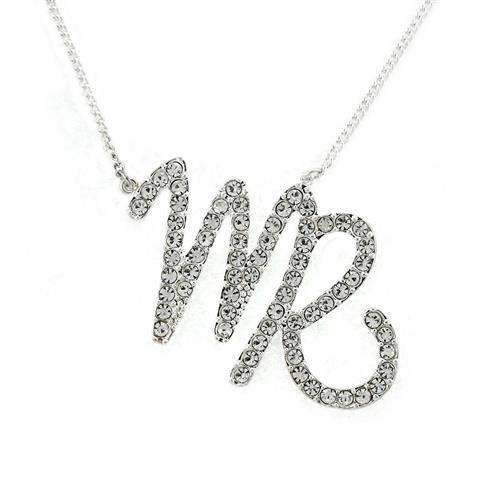 SNK03 - Silver Brass Chain Pendant with Top Grade Crystal in Clear - Alamode - Flyclothing LLC