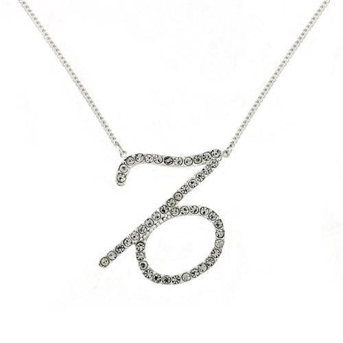 SNK04 - Silver Brass Chain Pendant with Top Grade Crystal  in Clear - Alamode