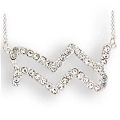 SNK09 - Silver Brass Chain Pendant with Top Grade Crystal in Clear - Alamode - Flyclothing LLC