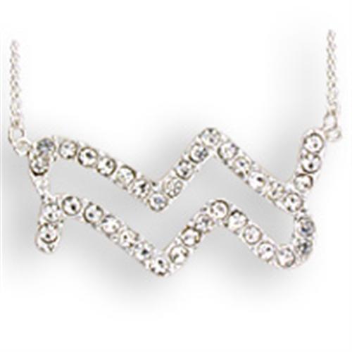 SNK09 - Silver Brass Chain Pendant with Top Grade Crystal  in Clear - Alamode