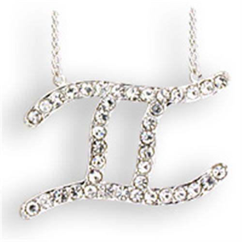 SNK10 - Silver Brass Chain Pendant with Top Grade Crystal in Clear - Alamode - Flyclothing LLC