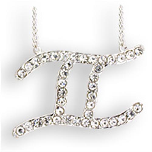 SNK10 - Silver Brass Chain Pendant with Top Grade Crystal  in Clear - Alamode