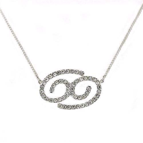 SNK12 - Silver Brass Chain Pendant with Top Grade Crystal in Clear - Alamode - Flyclothing LLC