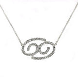 SNK12 - Silver Brass Chain Pendant with Top Grade Crystal  in Clear - Alamode