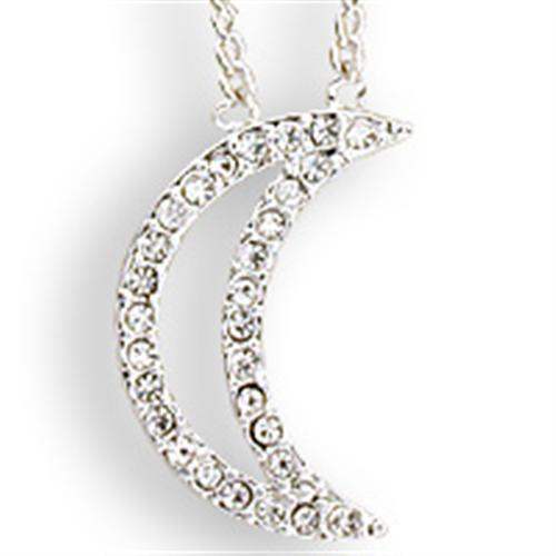 SNK13 - Silver Brass Chain Pendant with Top Grade Crystal in Clear - Alamode - Flyclothing LLC