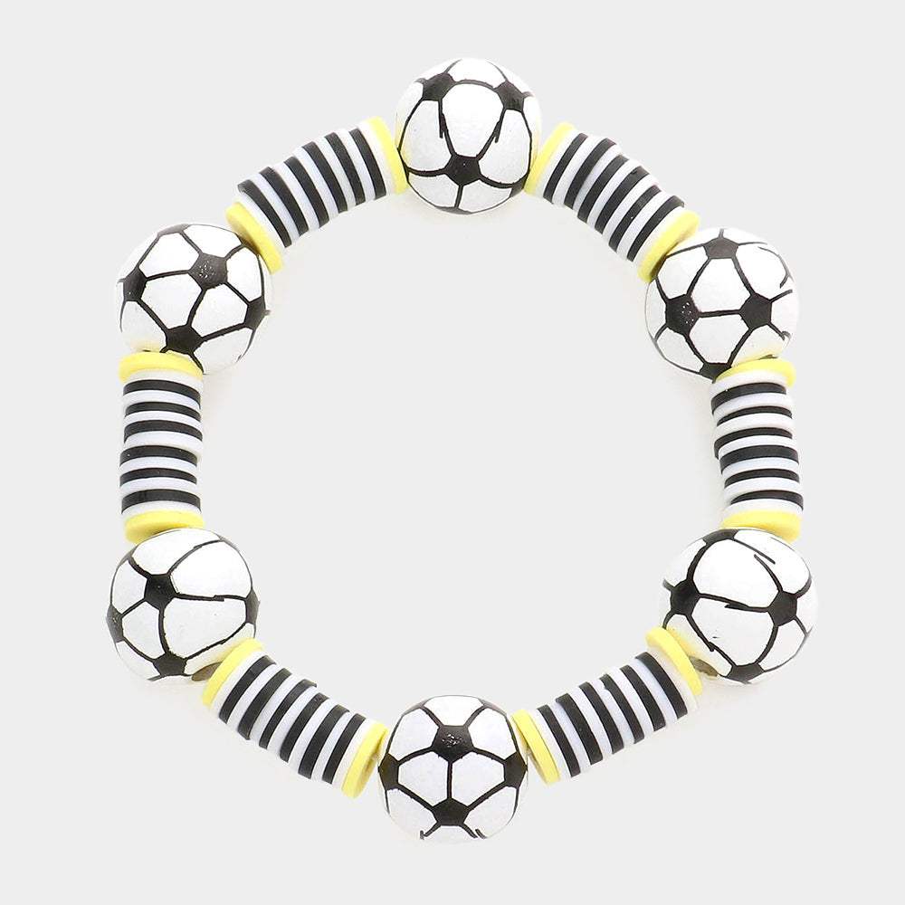 Soccer Accented Heishi Beaded Stretch Bracelet - Madeline Love - Flyclothing LLC