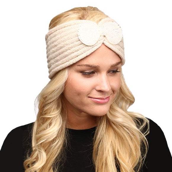 Soft Knit Accented Plush Bow Detailed Headband Ear Warmer - Madeline Love - Flyclothing LLC